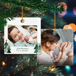 Mamma Första jul Rustic Träd Photo Julgransprydnad Keramik