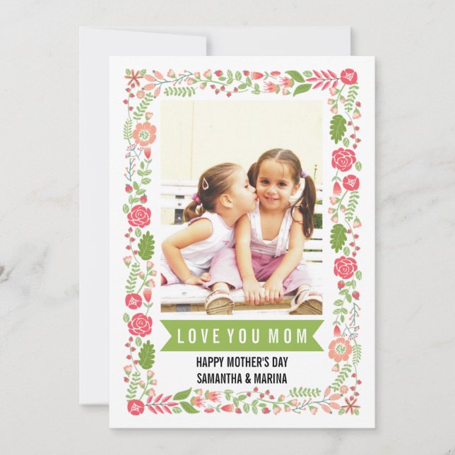 Mamma, foto av Mors dag korall-rosa-blommigt Kort (Framsida)