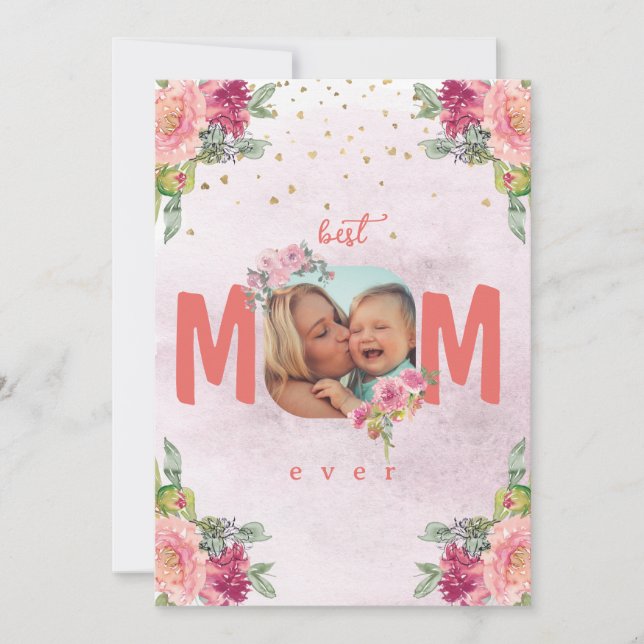 Mamma Foto, Blommor Och Anpassad Meddelande (Framsida)