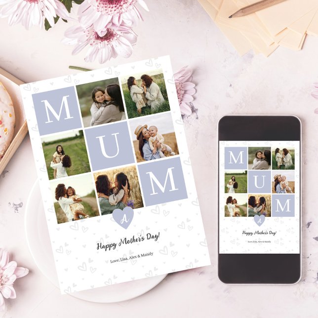 Mamma Foto Fyrkantig Monogram & Personlig Helgkort (Mum Photo Square Gird Monogram & Personalized Holiday Card)