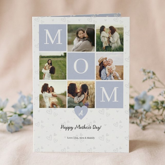 Mamma Fotokollage Monogram Mors Dag Helgkort (Mom Photo Collage Monogram Mother's Day Holiday Card (Front))