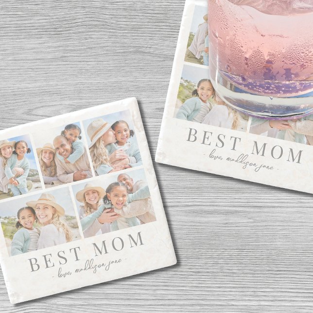 Mamma Fotokollage Stenunderlägg (Mom Photo Collage Stone Coaster)