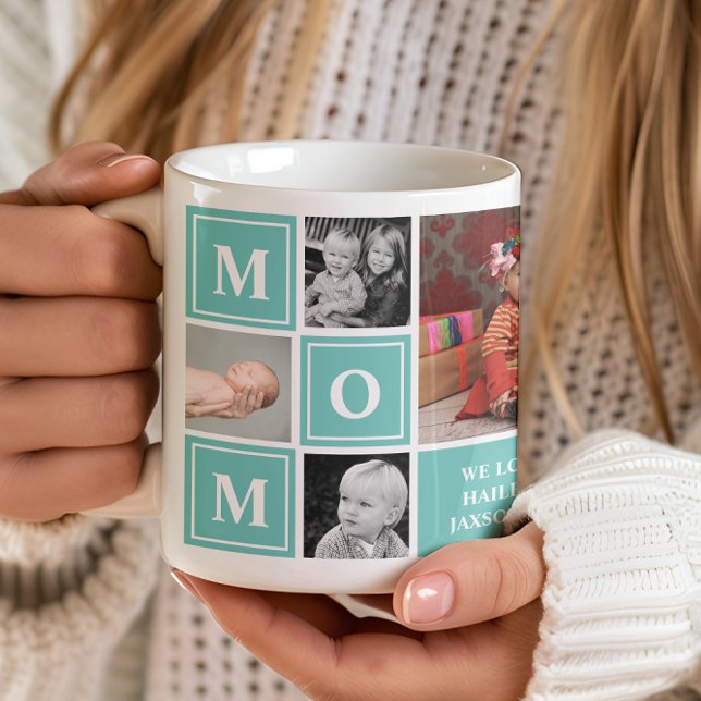 Mamma Fotokollage Turkos Mors Dag Kaffemugg (Skapare uppladdad)
