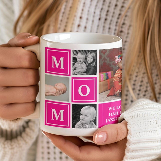 Mamma fotokollage varmt rosa mors dag kaffemugg (Skapare uppladdad)