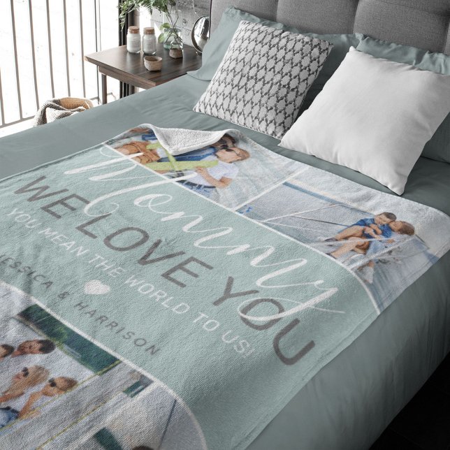 Mamma Fotokollage 'Vi älskar dig' Fleecefilt (Skapare uppladdad)