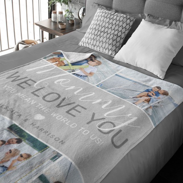 Mamma Fotokollage 'Vi älskar dig' Fleecefilt (Skapare uppladdad)