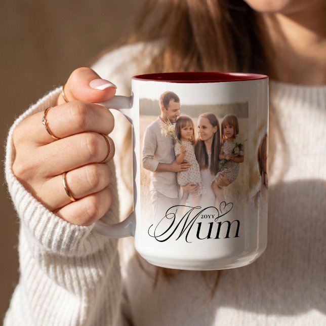 Mamma Fotosammanställning Glad Födelsedag Minnessa Två-Tonad Mugg (Mum Photo Collage Happy Birthday Keepsake Gift Two Two-Tone Coffee Mug)