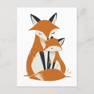 Mamma Fox & Valp Woodland Animals Cute Vykort