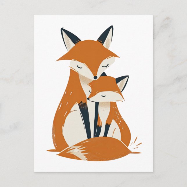 Mamma Fox & Valp Woodland Animals Cute Vykort (Framsida)