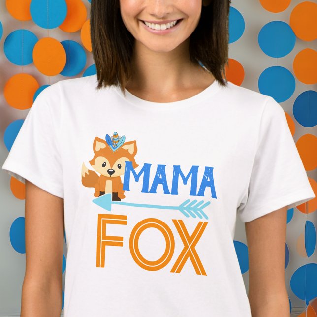 Mamma Fox Vild 1 Woodland Födelsedagsfest T-Shirt (Mama Fox Party Shirt for Woodland Baby Shower or Birthday. Perfect for Wild One or One Happy Camper)