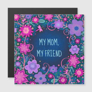 Mamma Friend Söt Blommigt Heart Blue Magnetic Card