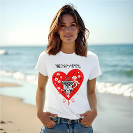 Mamma Fuel - Folk Art Red Heart med kaffe Kopp T Shirt