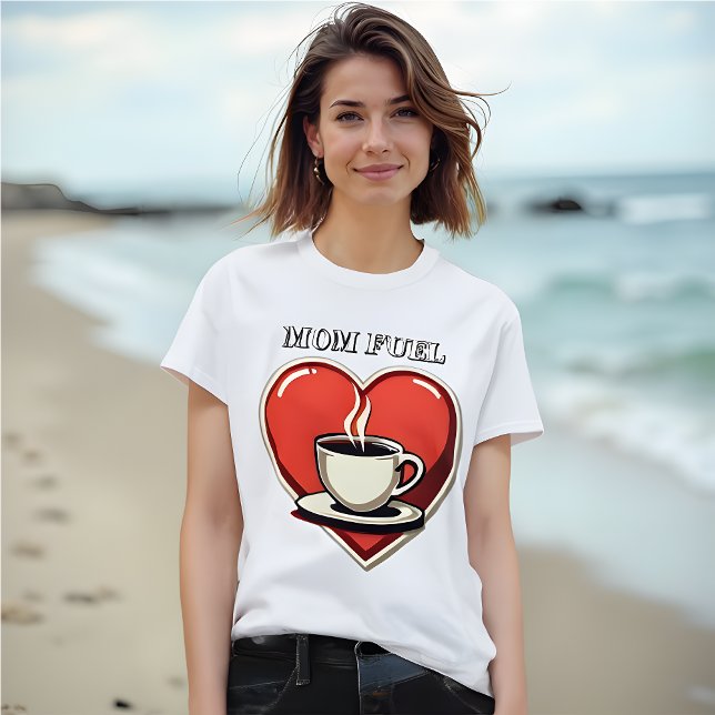 Mamma Fuel - Retro Stil Heart och kaffe T Shirt (Mom Fuel Retro Coff Cup and Red Heart T-Shirt to celebrate motherhood.)