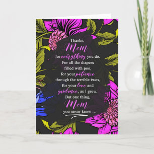 Mamma Funny Mors dag Sentiment Lila blommor Helgkort