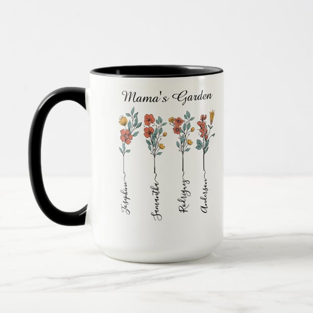 Mamma Garden Anpassningsbar 4 Namn Blommigt Gift f Mugg (Vänster)