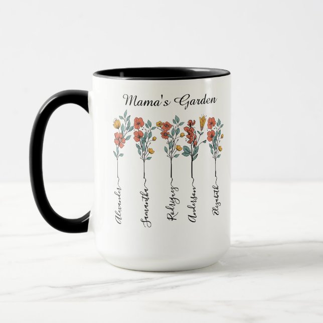 Mamma Garden Anpassningsbar 5 Namn Blommigt Gift f Mugg (Vänster)