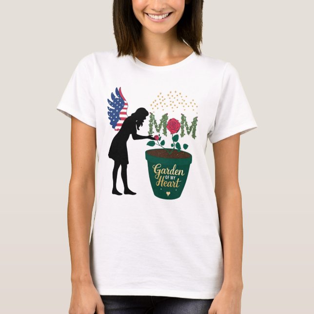 Mamma - Garden of My Heart Blommigt Angel Design T Shirt (Framsida)