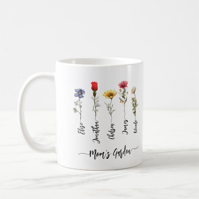 Mamma Garden Personlig Namn Script Wildblommor Kaffemugg (Vänster)
