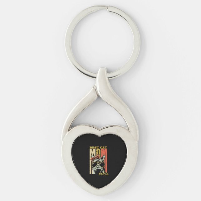 Mamma-gåva från kattpäls i mamma twisted heart silverfärgad nyckelring (Framsidan)