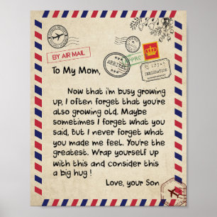 Mamma-gåvor Brev till min Mamma-Kärlek från Son Poster