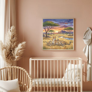 Mamma Gepard och Ungar Barnkammare Poster