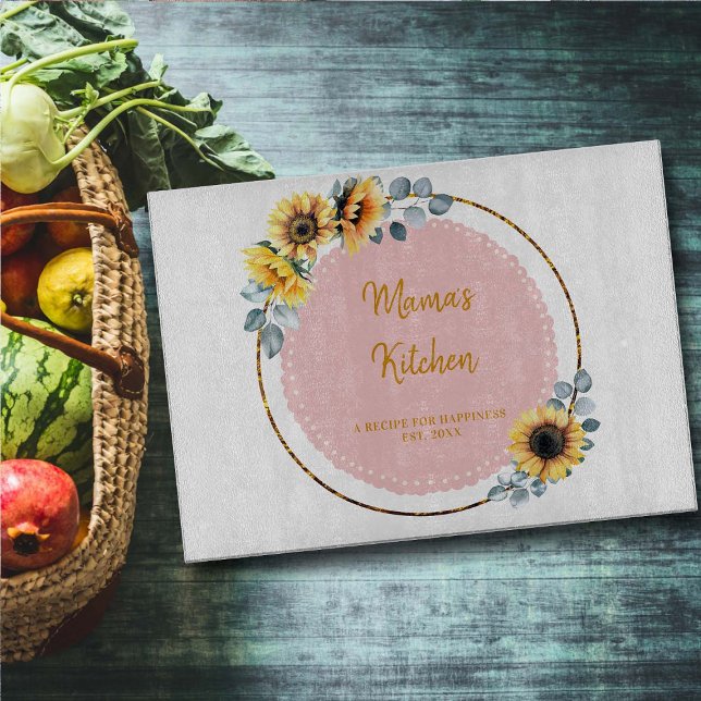 Mamma Gift Sunblommor Eucalyptus Flowers Guld Wand (mom gift glass cutting board sunflowers wreath eucalyptus greenery gold pink thanksgiving christmas )