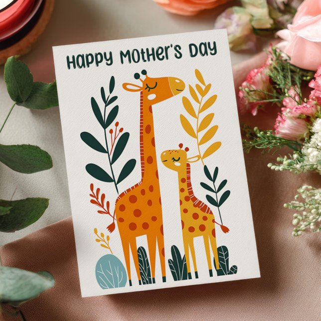 Mamma Giraff med Kalv Söt Glad Mors Dag Kort (Skapare uppladdad)