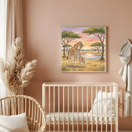 Mamma Giraff och Kalv Förskola Poster