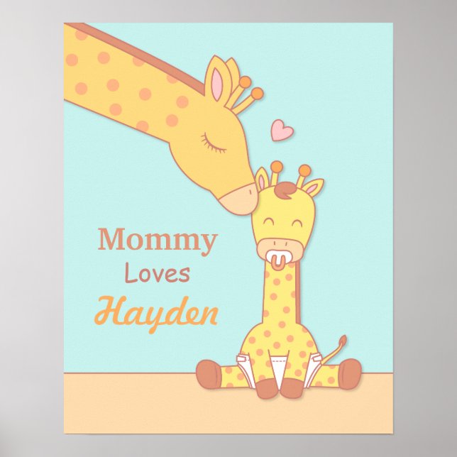 Mamma Giraffe och Baby Calf Nursery Room Decor Poster (Framsidan)