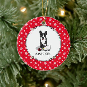 Mamma Girl #2 Boston Terrier Hund (svart) Cute Julgransprydnad Keramik