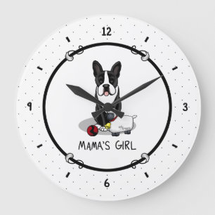 Mamma Girl #2 Boston Terrier Hund (svart) Cute Stor Klocka