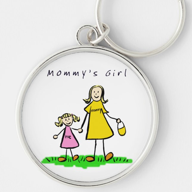 Mamma Girl Keychain (Blond Hair) Rund Silverfärgad Nyckelring (Framsidan)