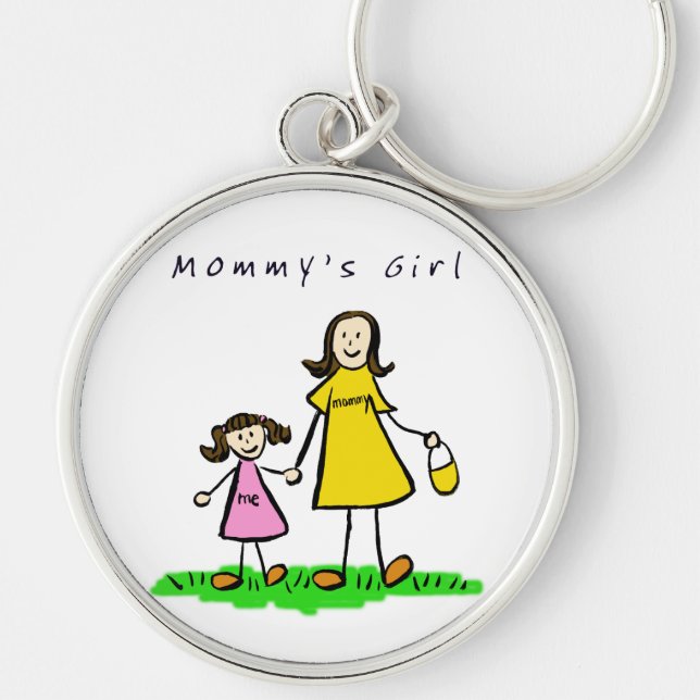Mamma Girl Keychain (Brunette) Rund Silverfärgad Nyckelring (Framsidan)