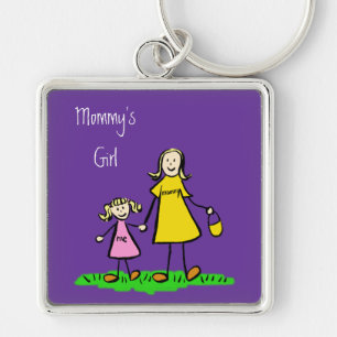 Mamma Girl Mor och Dotter Family Keychain Fyrkantig Silverfärgad Nyckelring