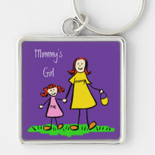 Mamma Girl Mor och Dotter Family Keychain Fyrkantig Silverfärgad Nyckelring