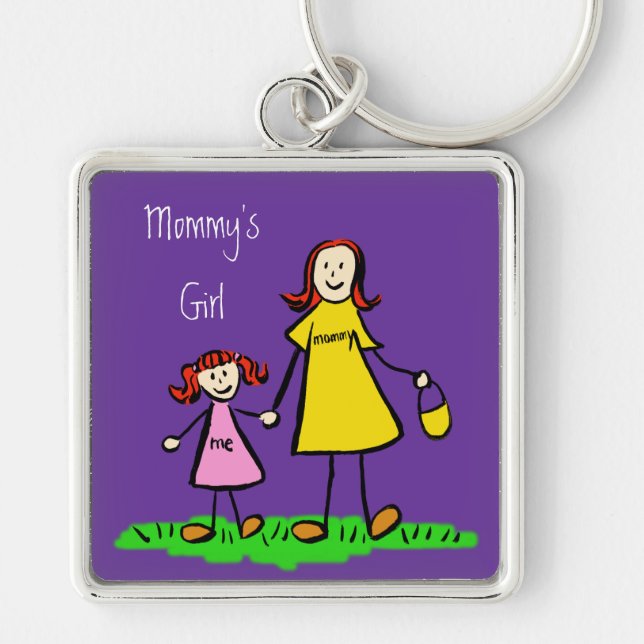Mamma Girl Mor och Dotter Family Keychain Fyrkantig Silverfärgad Nyckelring (Framsidan)