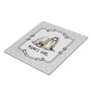 Mamma Girl Shih Tzu (tan white) Hund Cute Kakelplatta