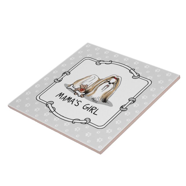 Mamma Girl Shih Tzu (tan white) Hund Cute Kakelplatta (Sidan)