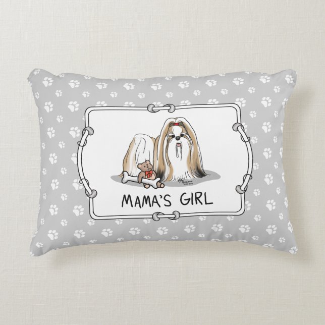 Mamma Girl Shih Tzu (tan white) Hund Cute Prydnadskudde (Framsidan)