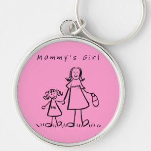 Mamma Girl Teckning Keychain Rund Silverfärgad Nyckelring