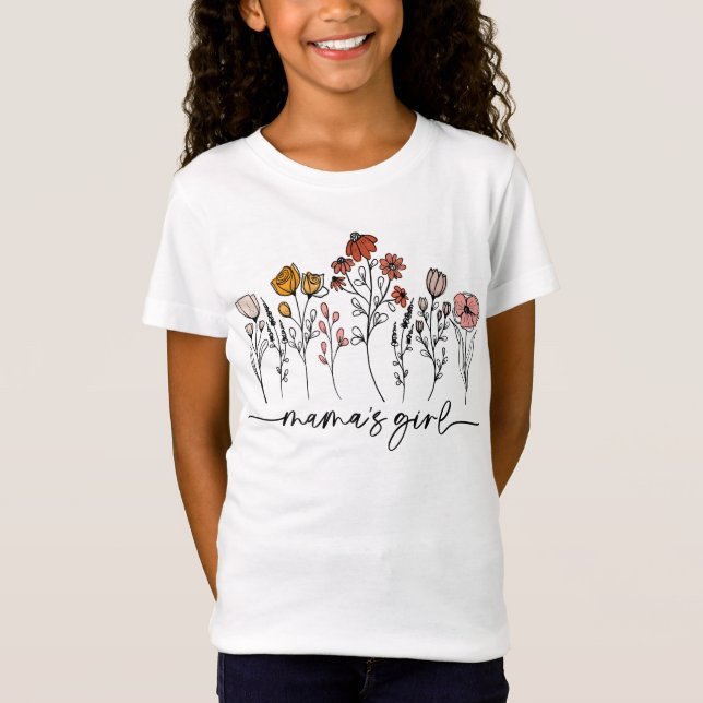 Mamma Girl Wildblommor, Minimal Lineart Blommigt T Shirt (Framsida)