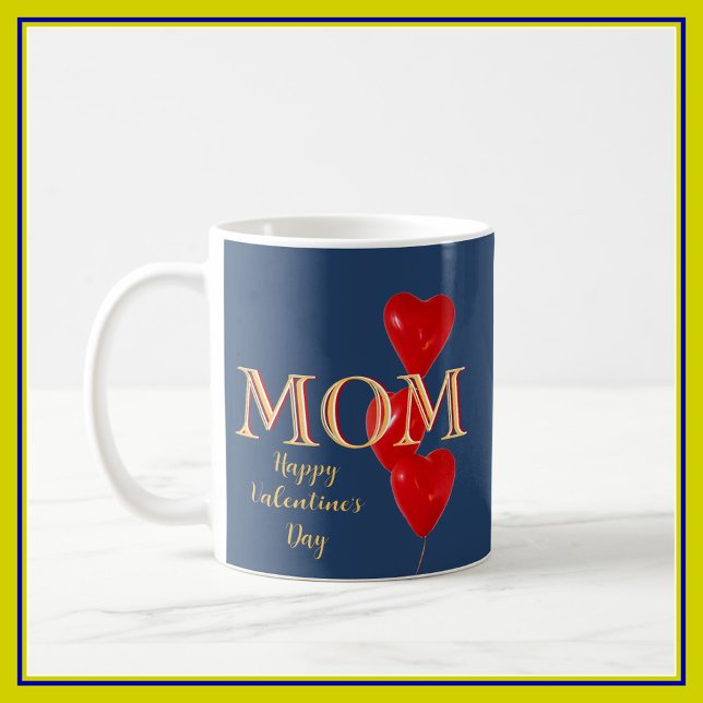 Mamma Glad Alla hjärtans dag Hearts Blue Red Kaffemugg (Skapare uppladdad)