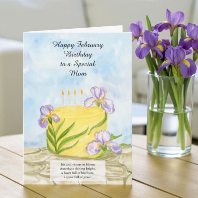 Mamma Glad födelsedag i februari Iris Tårta Kort (Skapare uppladdad)