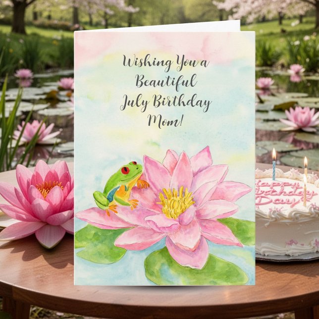 Mamma Glad födelsedag i juli med vattenlilja Kort (Skapare uppladdad)