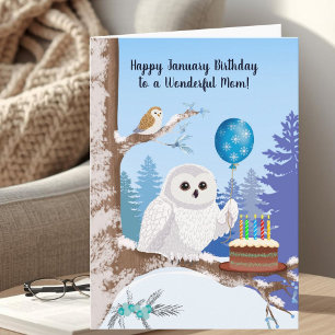Mamma Glad Januari Födelsedag Snöig Uggla Kort