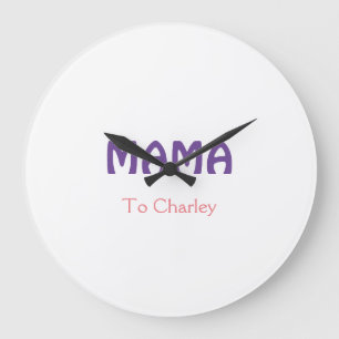 Mamma glad mors retro lila lägg till namn text vin stor klocka