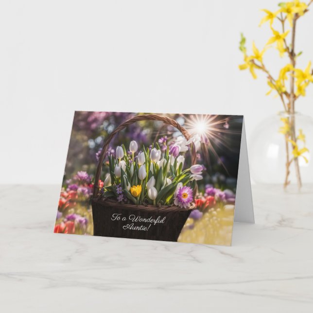 Mamma glada påsk med vårbukett  kort (Gul blomma)