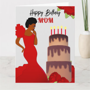 Mamma Glam Röd ros & Cake African American Kort
