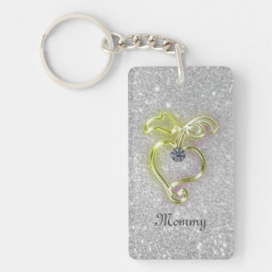 Mamma Golden Heart med Diamond och Sparkles Nyckelring