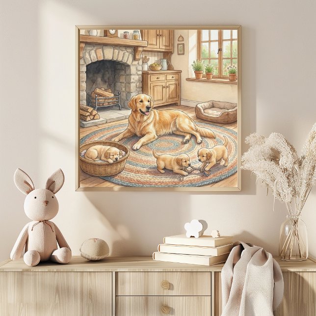 Mamma Golden Retriever och Valpar Nursery Poster (Skapare uppladdad)